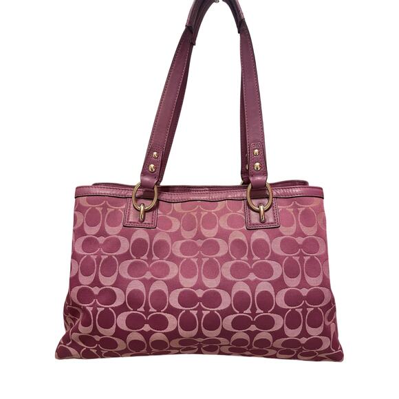Coach Purple Signature Shoulder Bag Canvas with Leather Trim - Picture 2 of 10